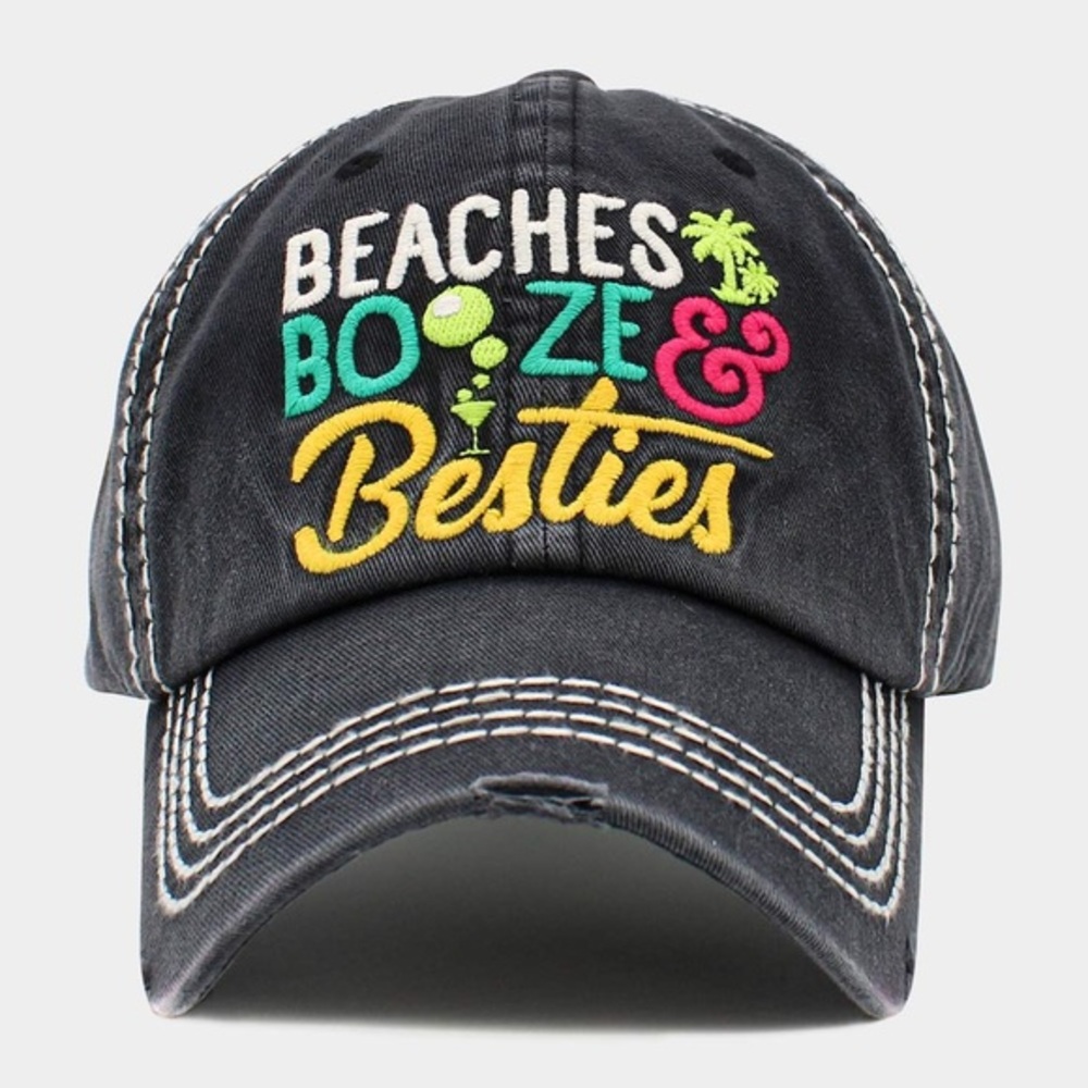 Beaches booze besties distressed baseball hat